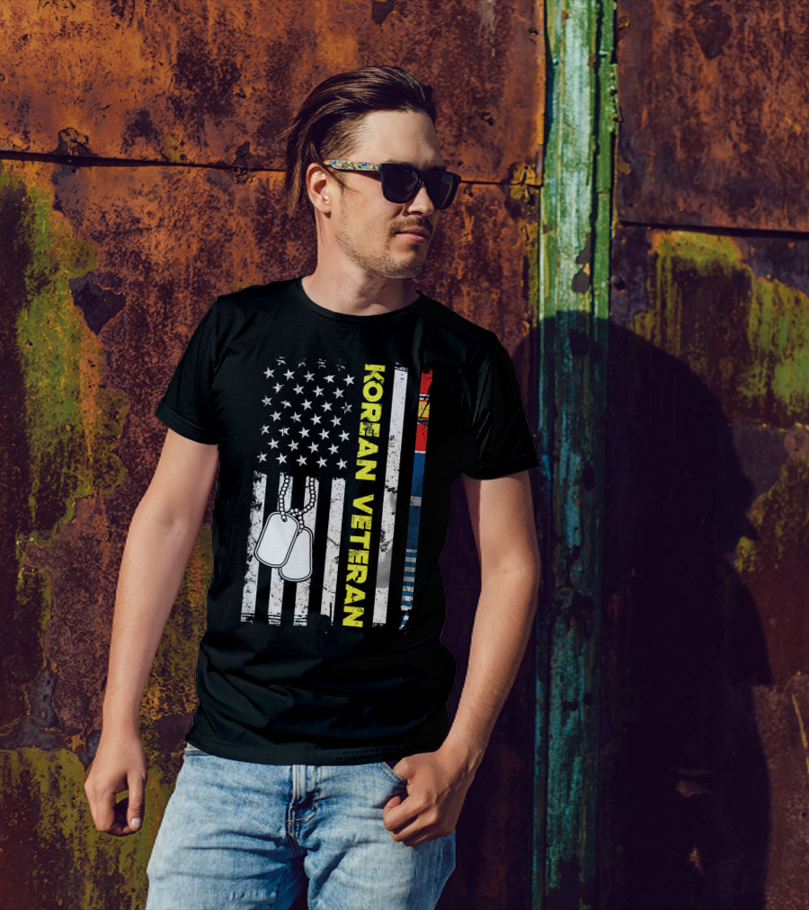 Korean Veteran American Flag Dog Tags Patriotic Soldier T-Shirt