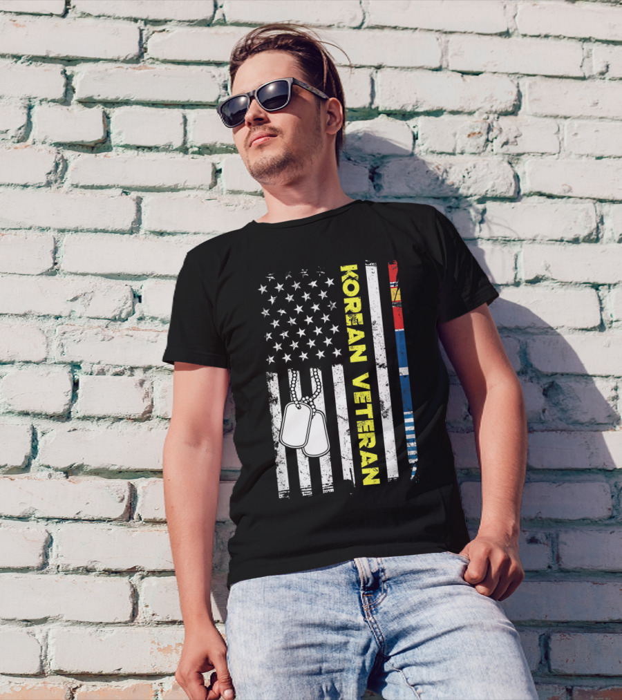 Korean Veteran American Flag Dog Tags Patriotic Soldier T-Shirt