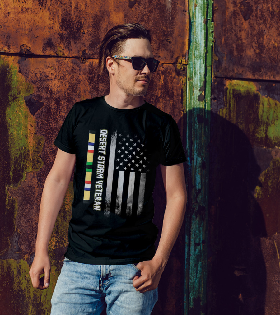 Desert Storm Veteran Service Ribbon American Flag T-Shirt
