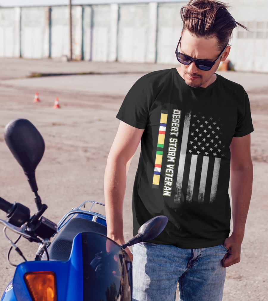 Desert Storm Veteran Service Ribbon American Flag T-Shirt