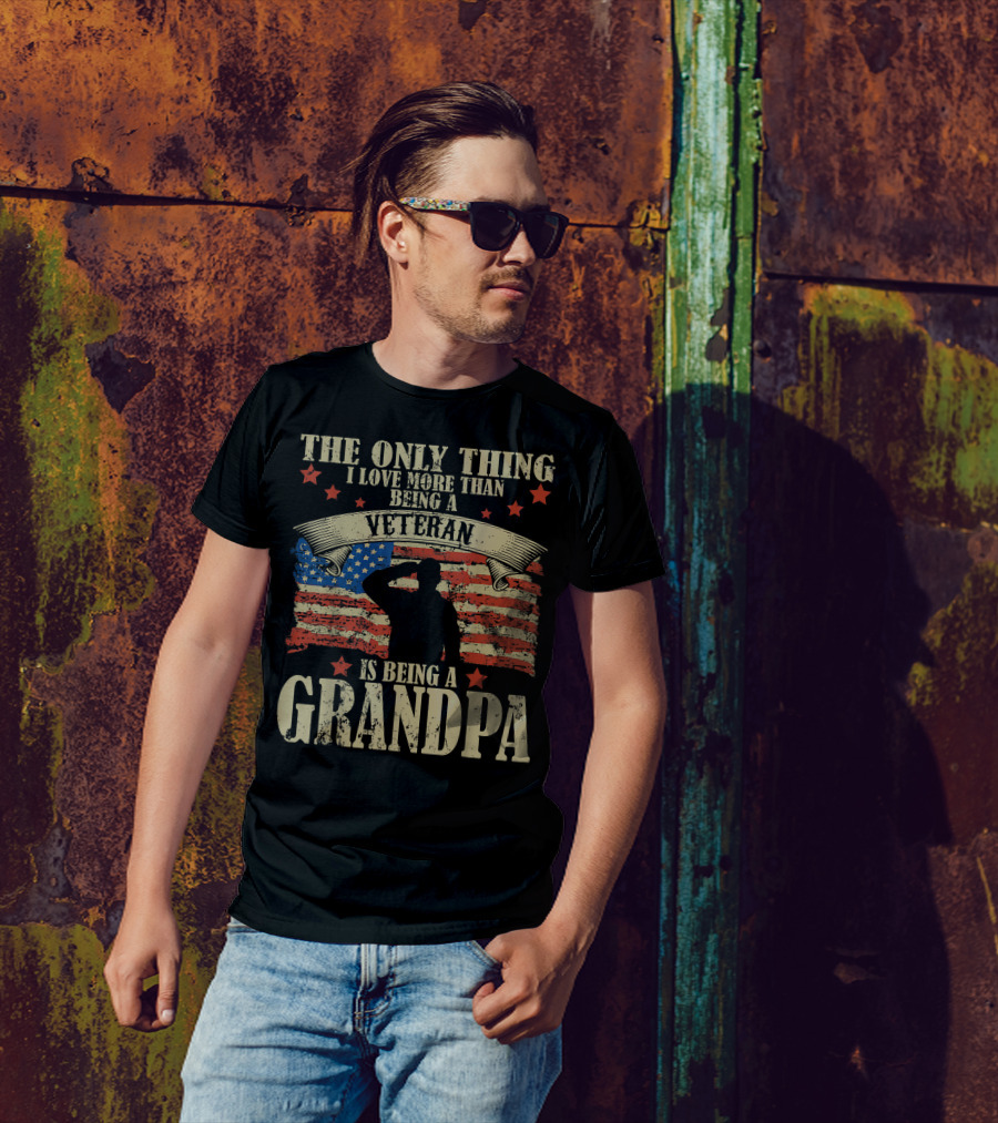 The Only Thing I Love More Than Being A Veteran Is Being A Grandpa Saluting U.S. Flag Stars T-Shirt