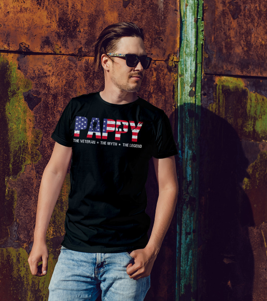 Pappy The Veteran The Myth The Legend American Flag Fathers Day T-Shirt