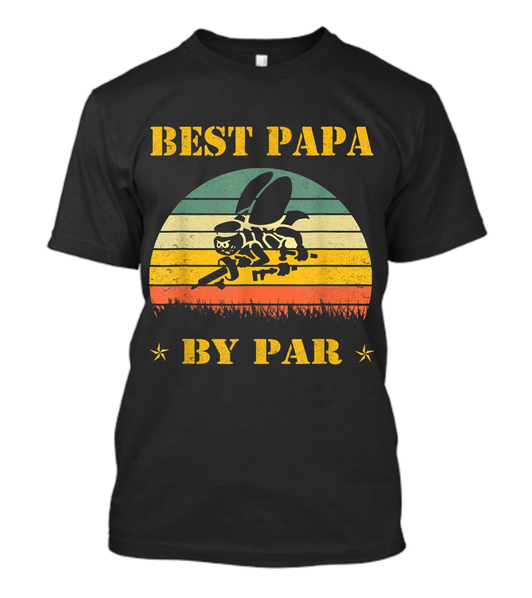 Best Papa By Par Seabee Veteran Retro Sunset Bee T-Shirt