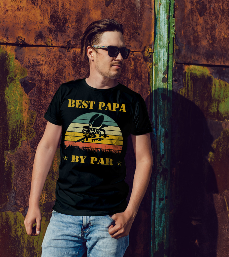 Best Papa By Par Seabee Veteran Retro Sunset Bee T-Shirt