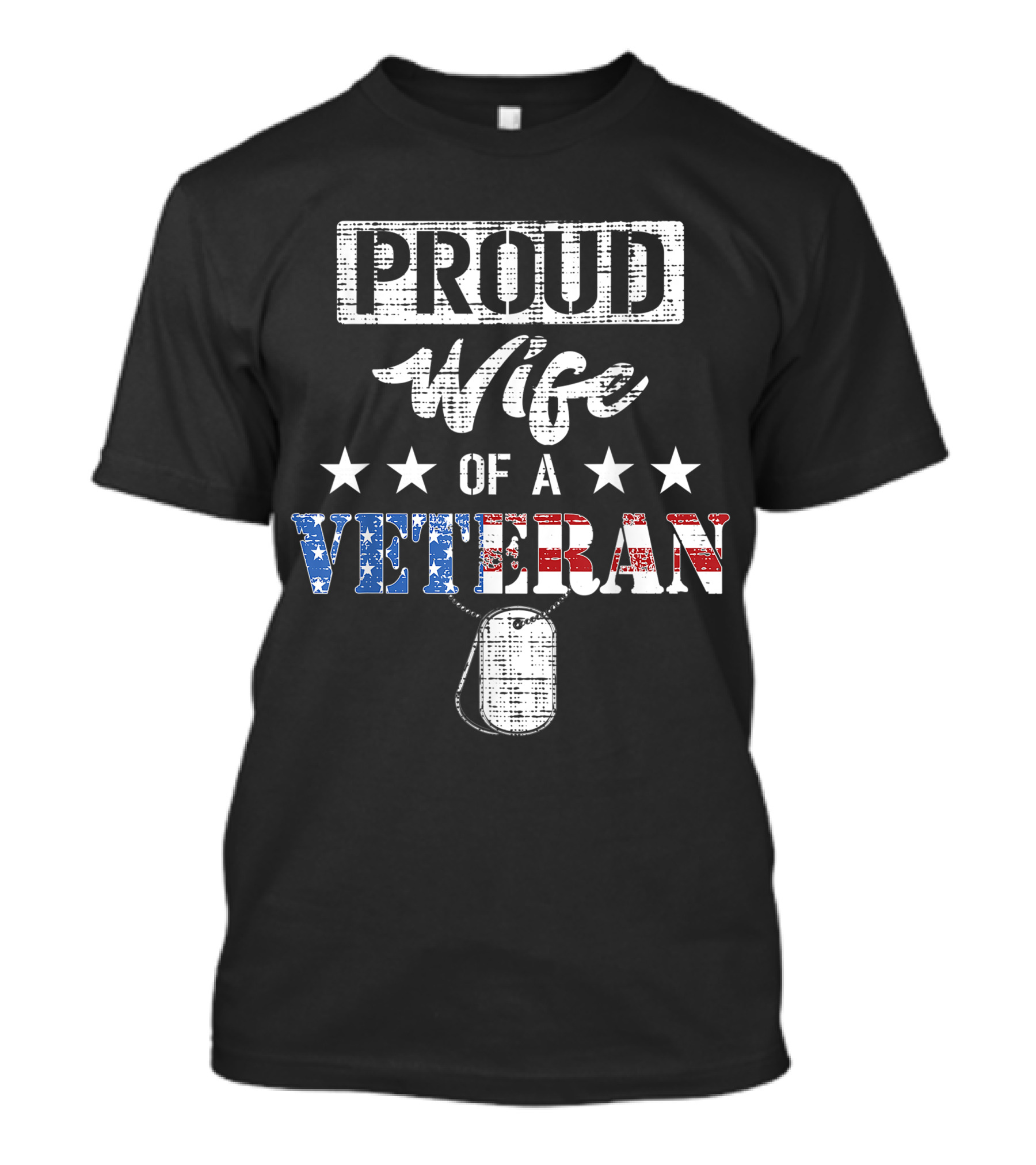 Proud Wife Of A Veteran Patriotic Stars Dog Tag T-Shirt