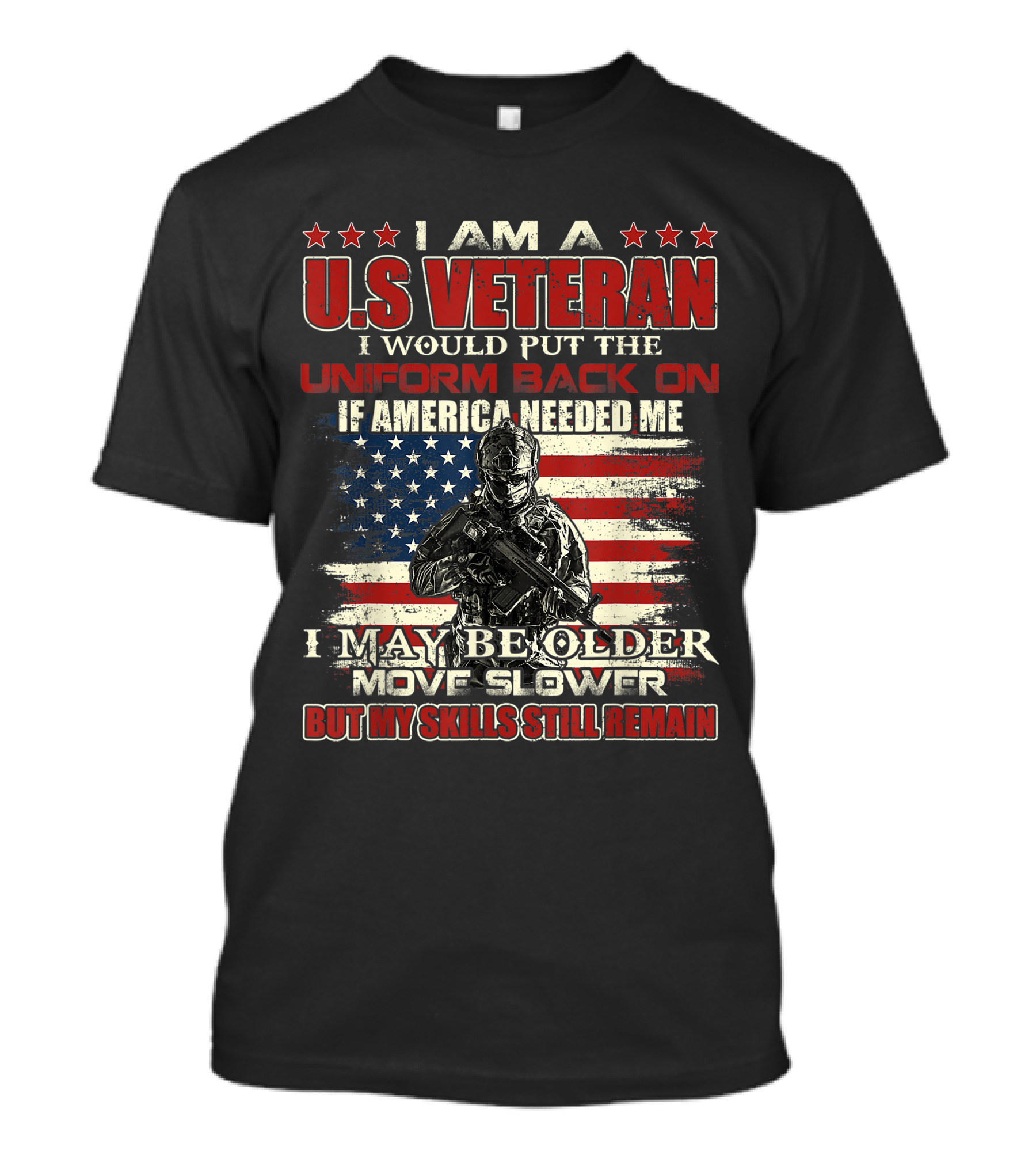 I Am A U.S. Veteran American Flag I Would Put The Uniform Back On If America Needed Me Skills Still Remain T-Shirt