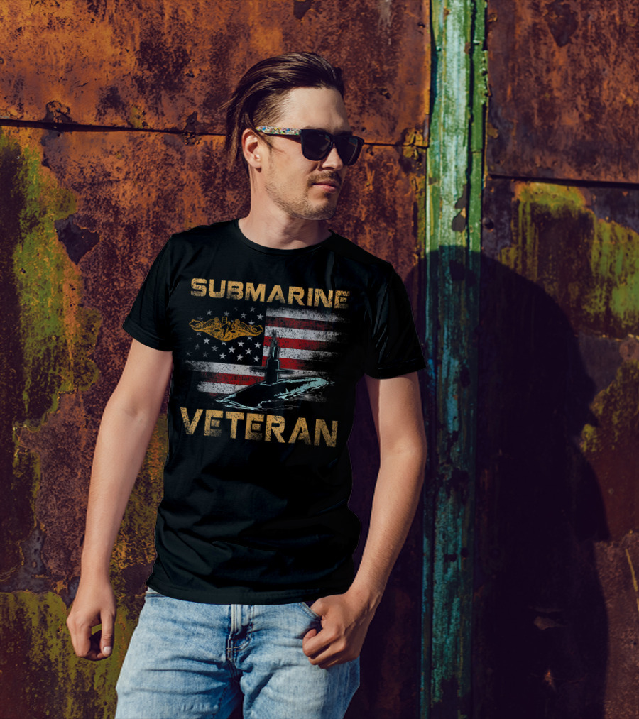 Submarine Veteran American Flag Navy Pride 4th Of July T-Shirt