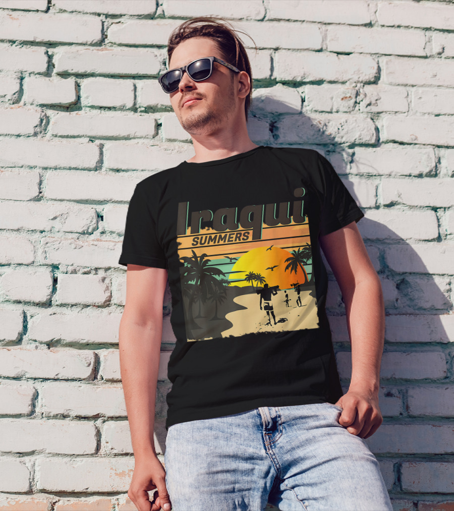Iraqi Summers Palm Trees Sunset Beach Scene With Family Strolling T-Shirt
