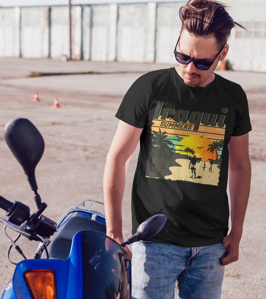 Iraqi Summers Palm Trees Sunset Beach Scene With Family Strolling T-Shirt