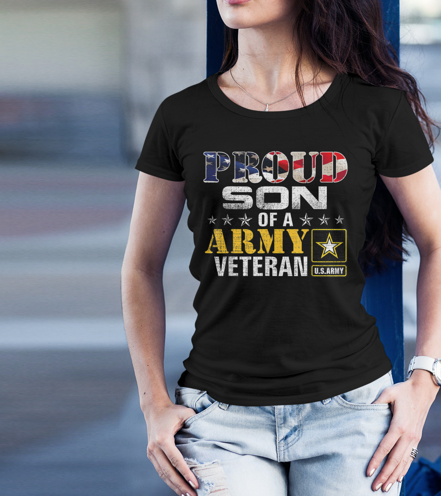 Proud Son Of A U.S. Army Veteran With American Flag Colors And Stars T-Shirt