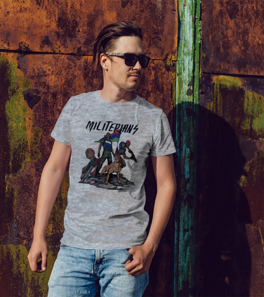 J Hus Merch Militerians Militant Style With Red Bandanas And Guard Dog T-Shirt