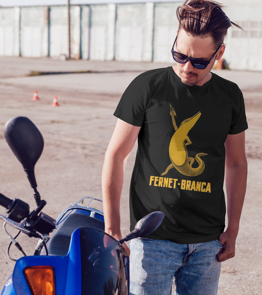 Fernet Branca Crocodile Holding Bottle Iconic Beverage T-Shirt