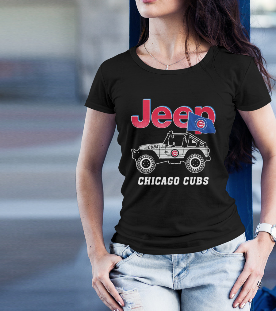 Jeep Chicago Cubs Flag With Cubs Logo On Jeep T-Shirt