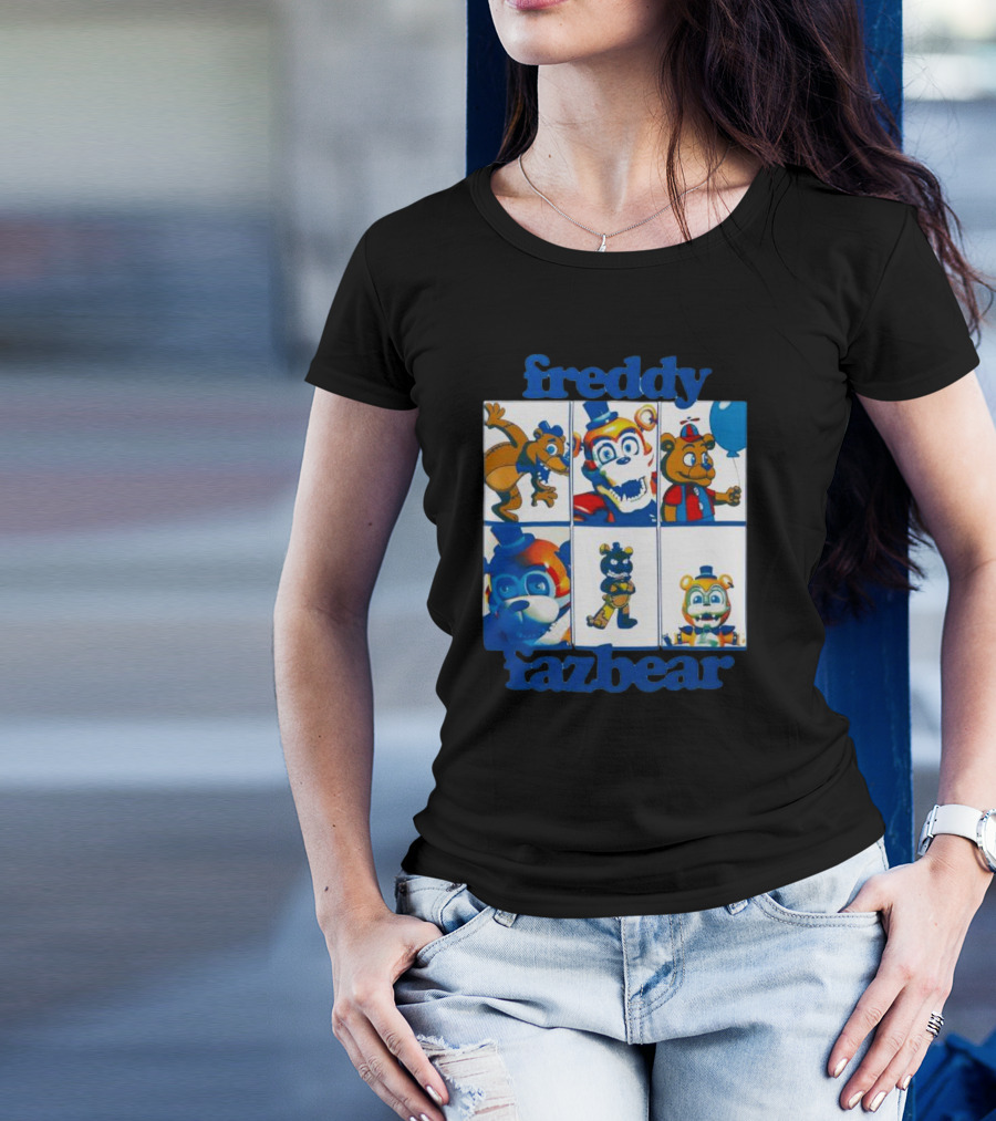Freddy Fazbear Animated Comic Style Grid Boyfriend Fit Girls T-Shirt