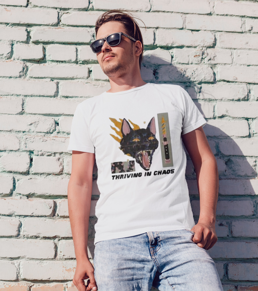 Galactixy Thriving In Chaos Cat With Flames And Dagger T-Shirt