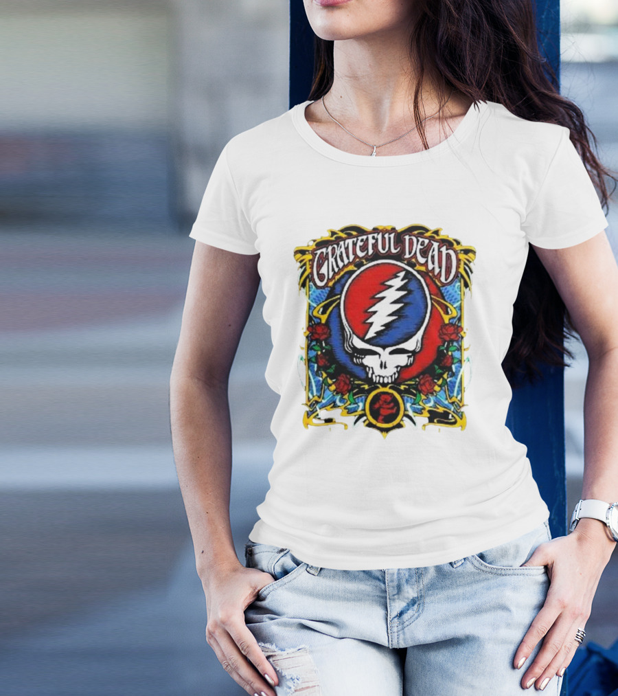 Grateful Dead Steal Your Face Skull With Roses And Lightning Bolt T-Shirt