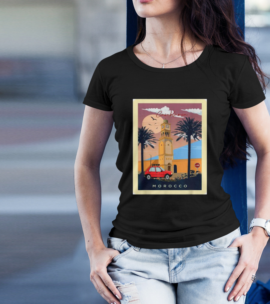 Casablanca Morocco Vintage Taxi And Architecture Scene T-Shirt