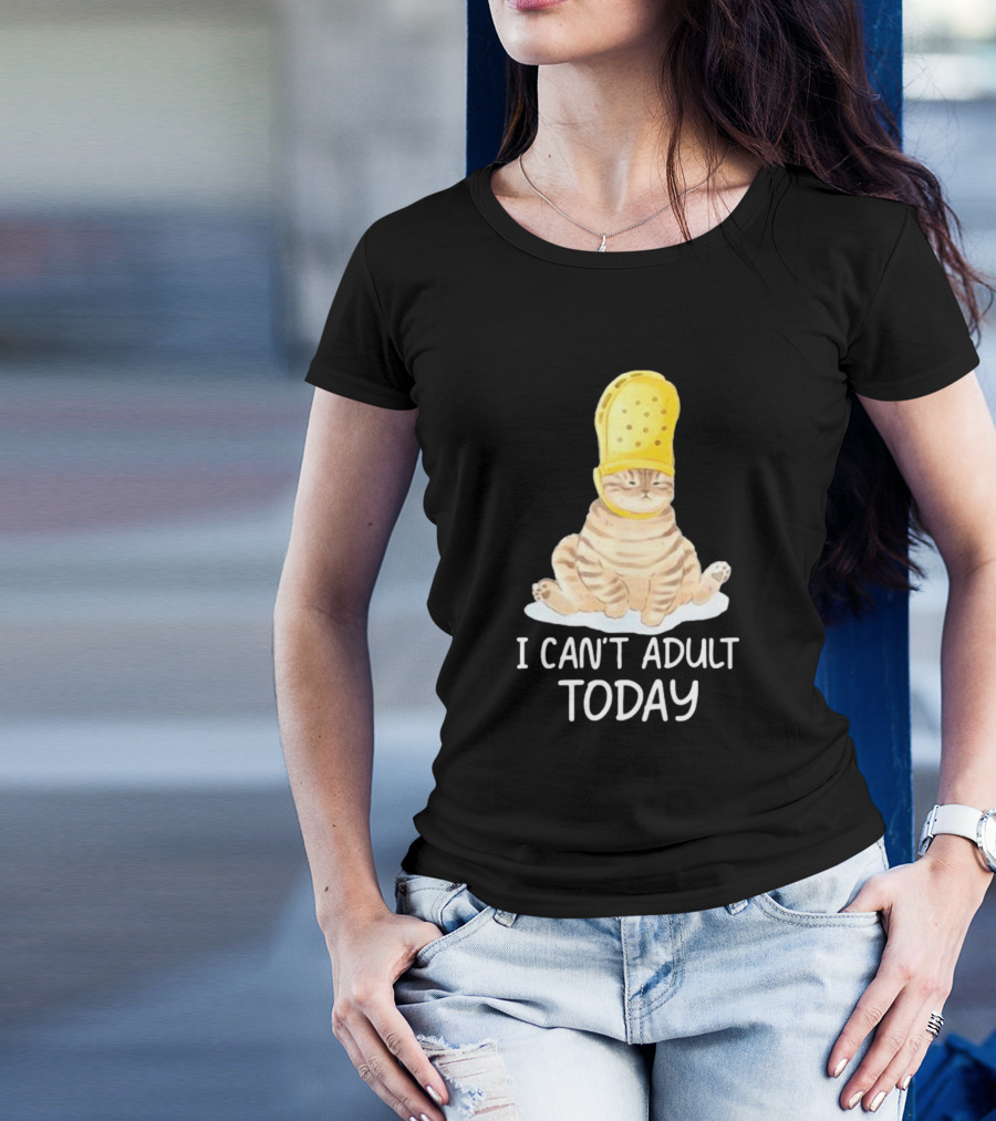 Cat Wearing Yellow Crocs I Can’t Adult Today T-Shirt