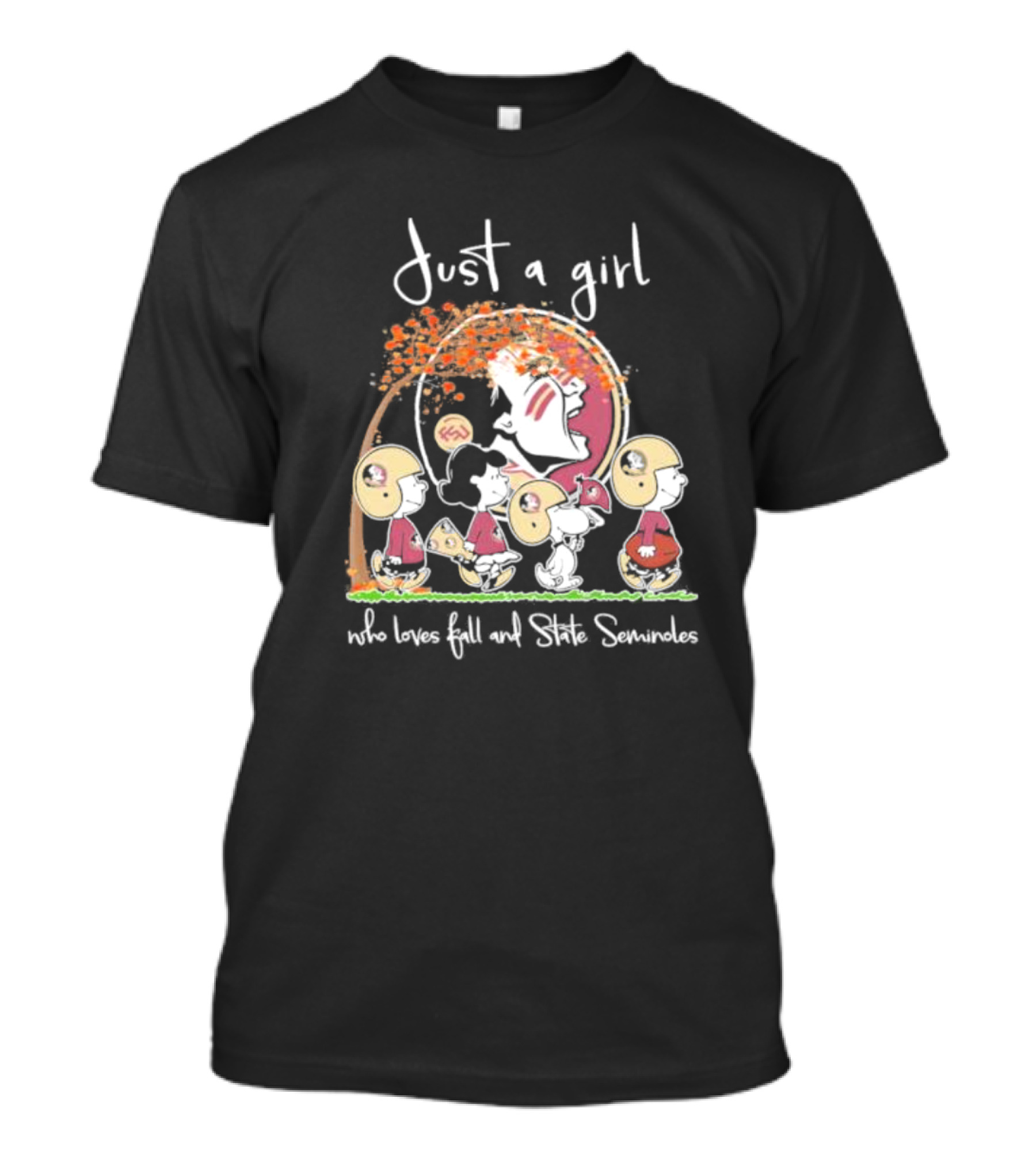 Just A Girl Who Loves Fall And State Seminoles Peanuts Characters T-Shirt