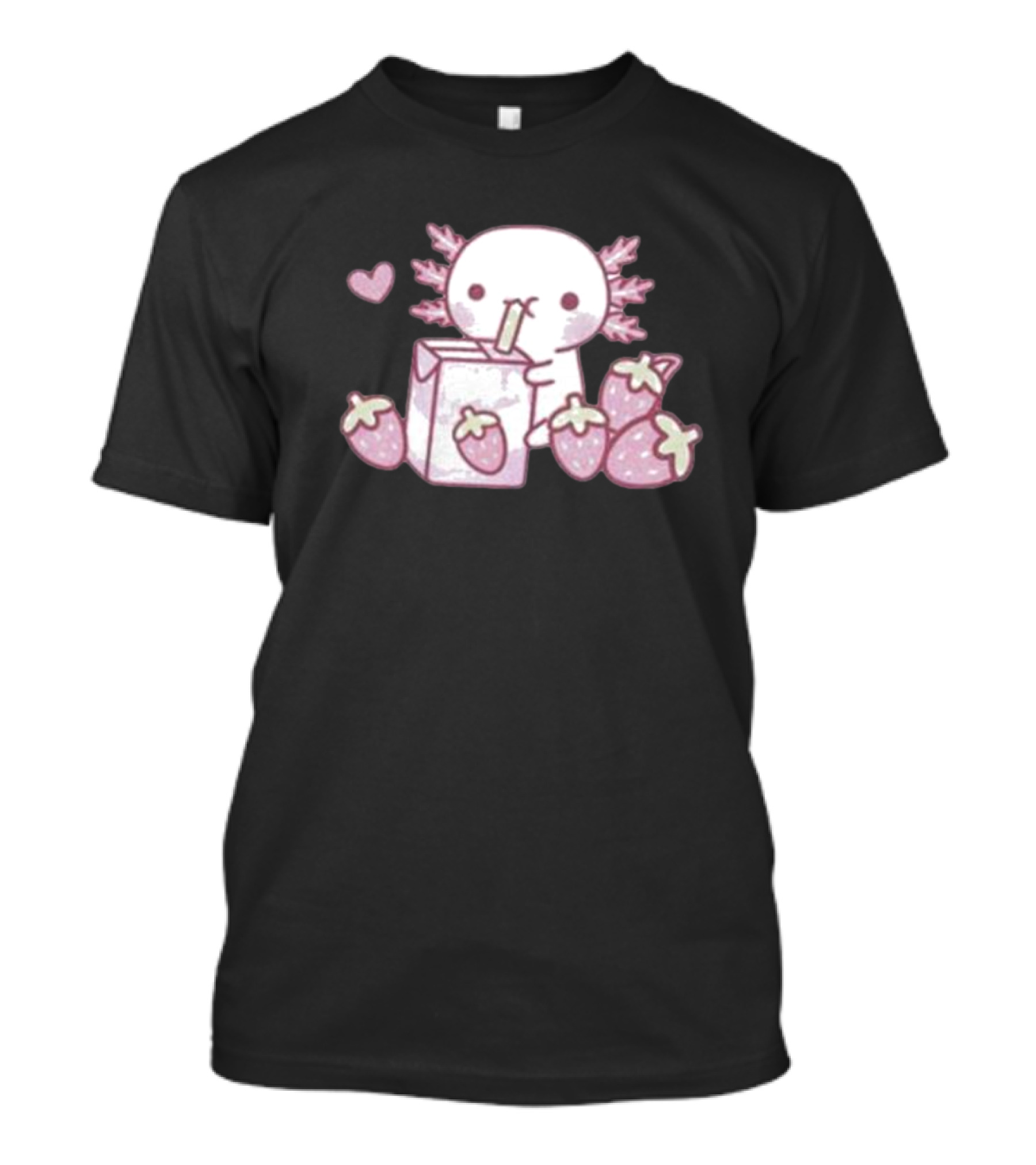 Strawberry Milk Axolotl With Strawberries And Heart T-Shirt