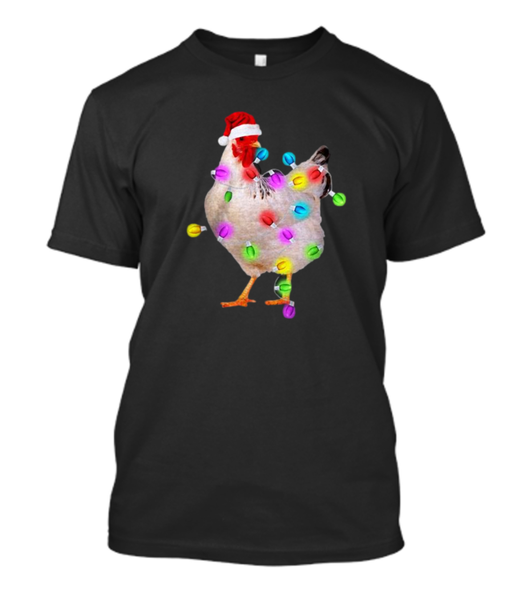 Chicken In Santa Hat With Colorful Christmas Lights T-Shirt