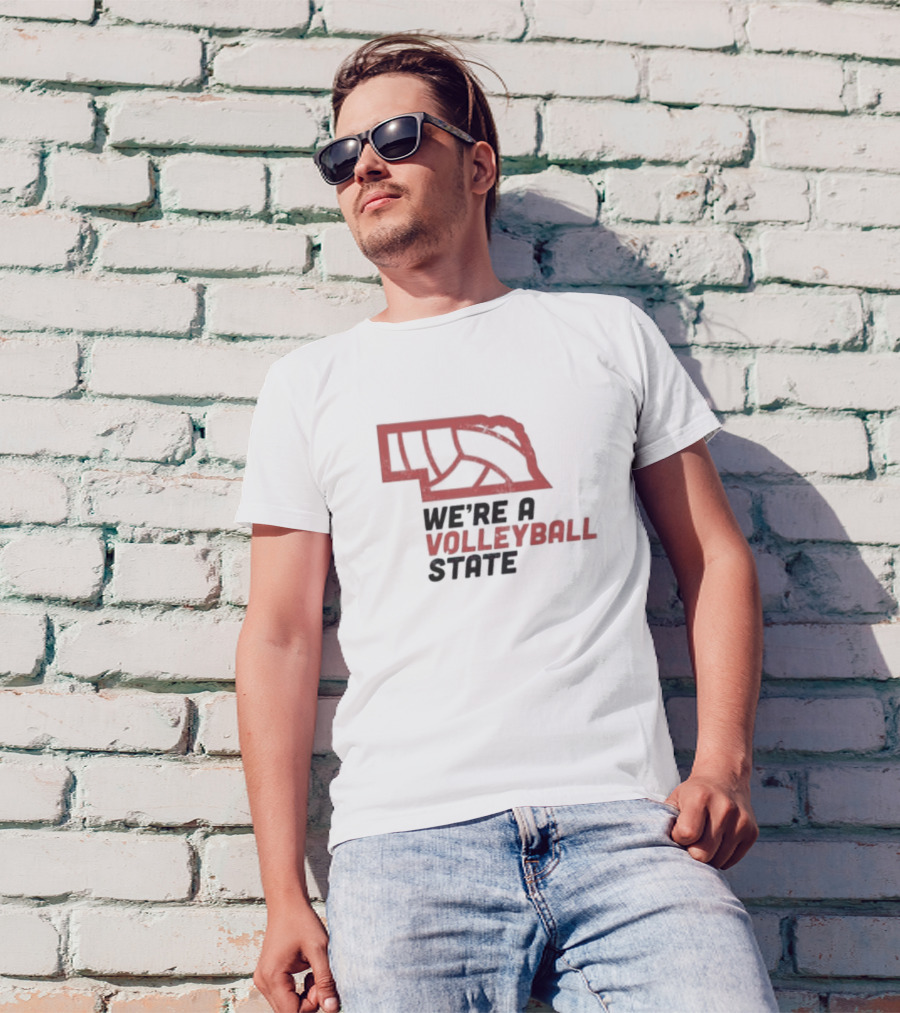 Nebraska We're A Volleyball State Red State Outline Volleyball T-Shirt