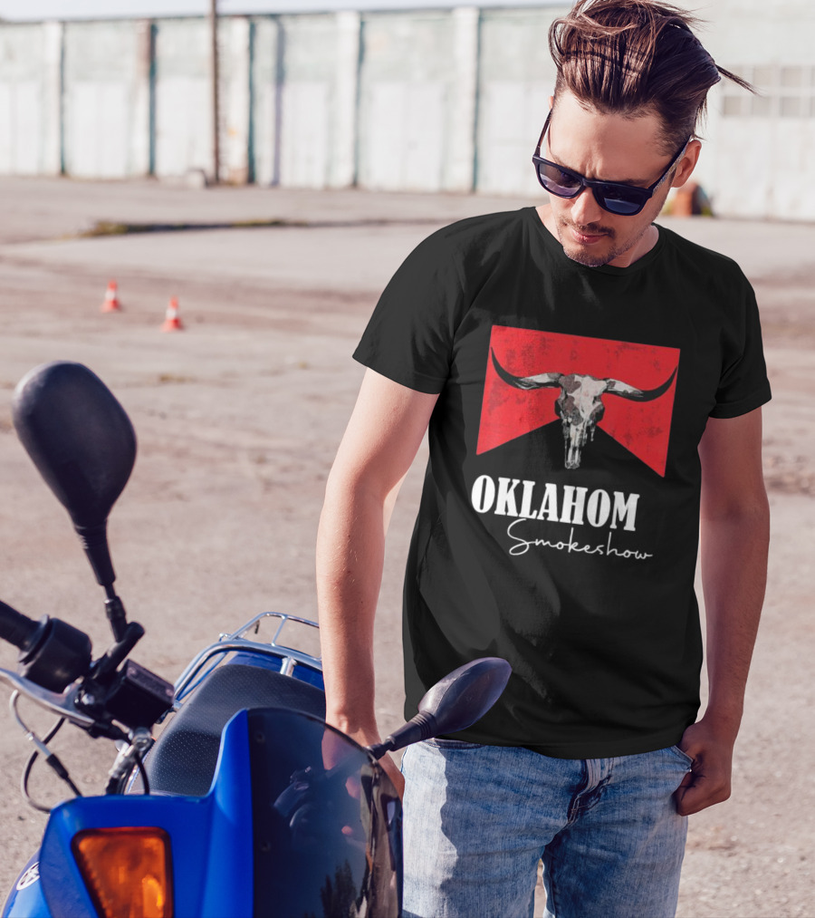 Oklahoma Smokeshow Western Country Boho Bull Skull Cow T-Shirt