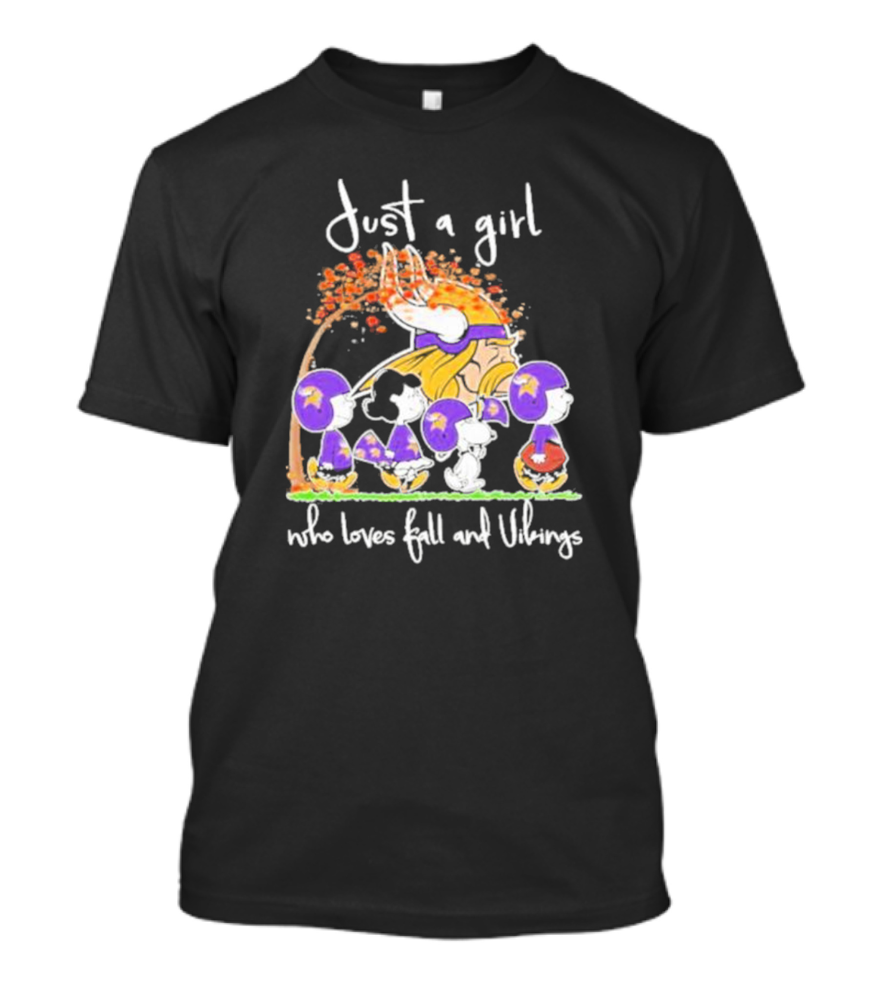Just A Girl Who Loves Fall And Vikings Peanuts Characters Autumn Leaves T-Shirt