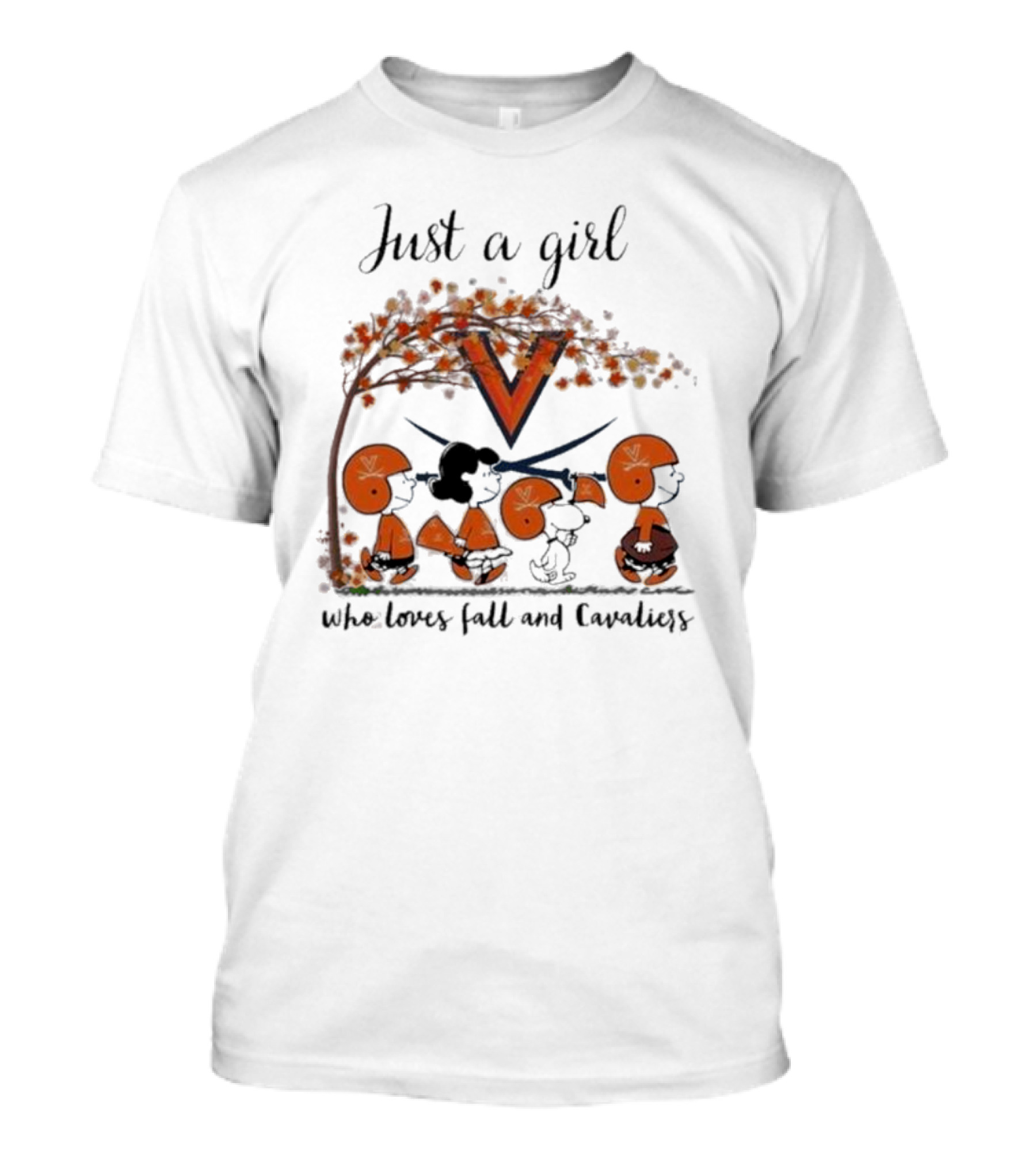 Just A Girl Who Loves Fall And Virginia Cavaliers Peanuts Under Autumn Tree T-Shirt