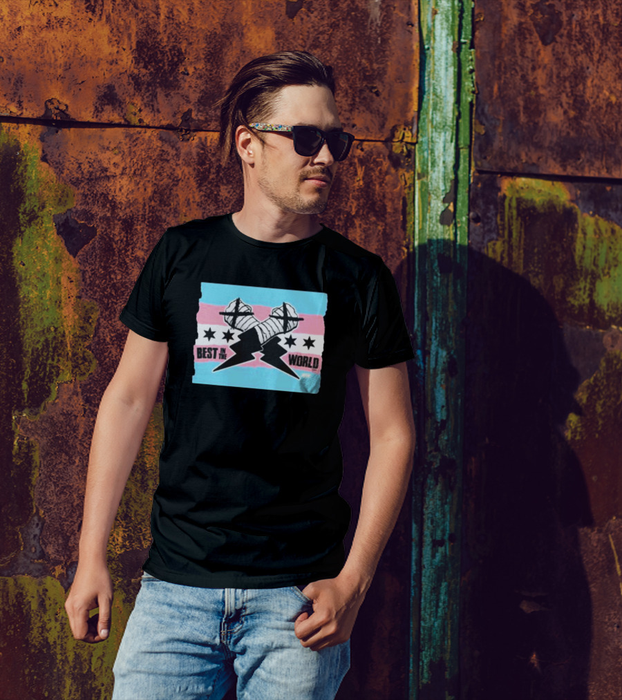 Shopaew Cm Punk Best In The World Trans Pride Flag With Fists And Stars T-Shirt