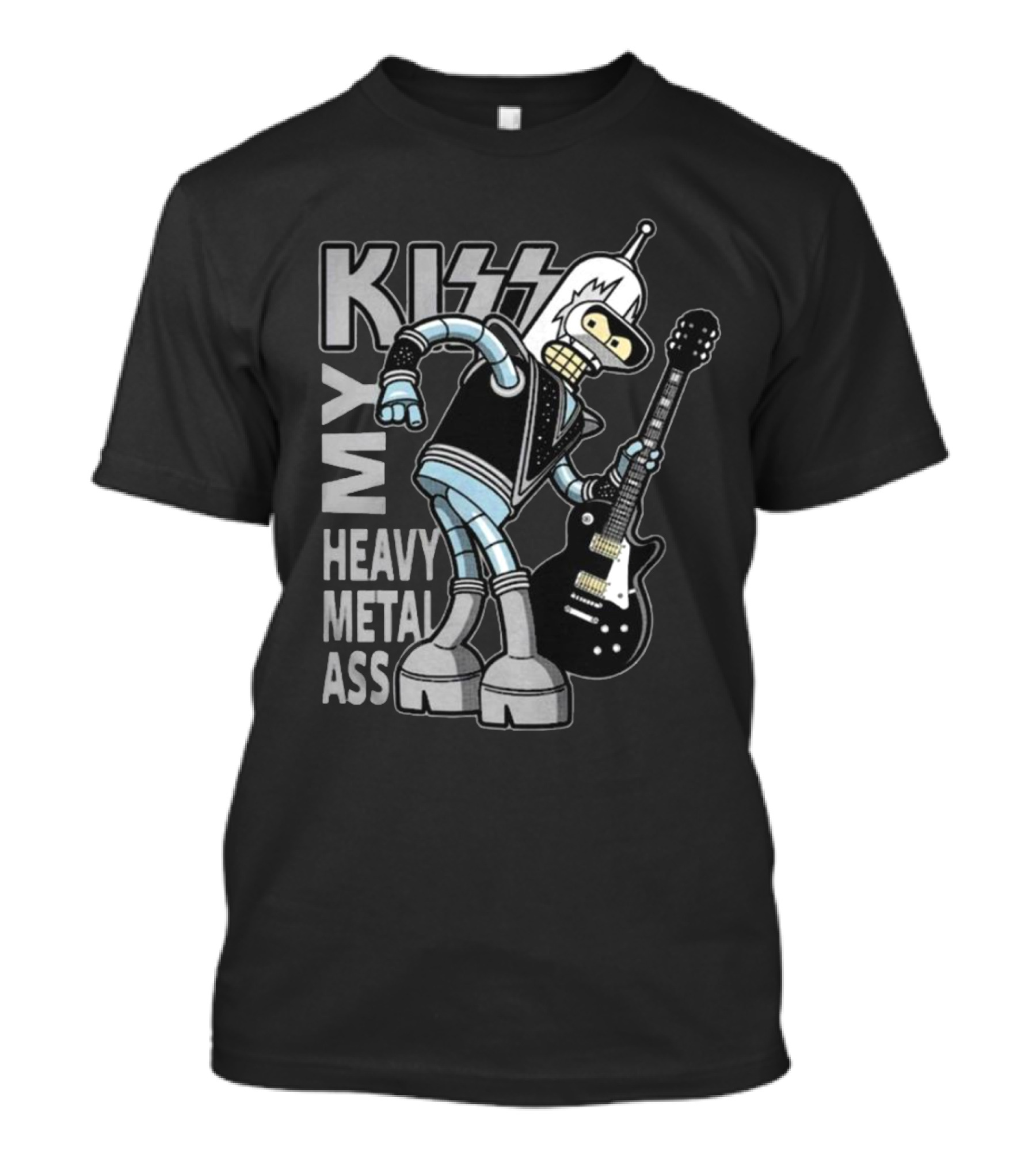 Kiss My Heavy Metal Ass Bender Robot With Guitar T-Shirt