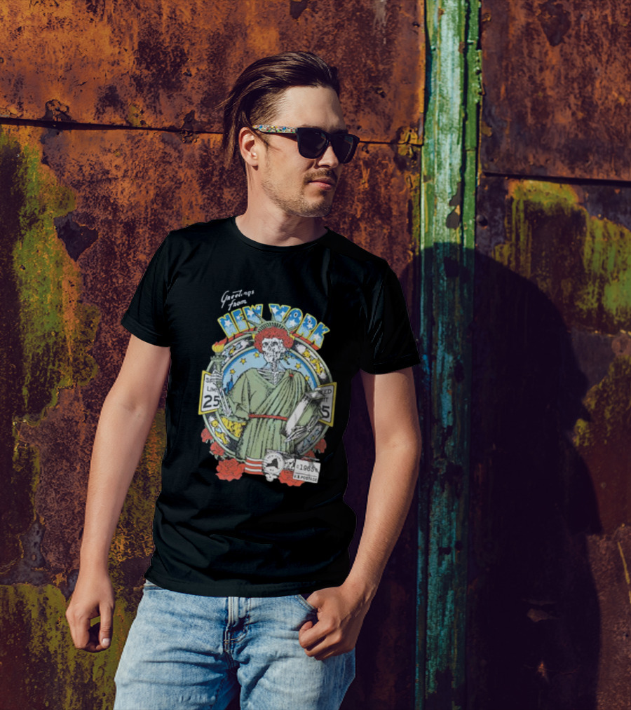 Greetings From New York Grateful Dead 1985 Skeleton Liberty Stamp United States T-Shirt