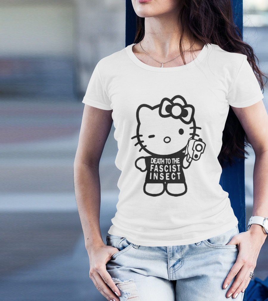 Death To The Fascist Insect Hello Kitty With Gun T-Shirt