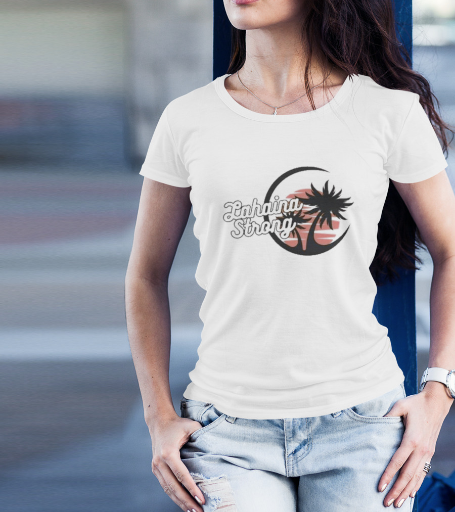 Lahaina Strong Support Maui Fire Relief Efforts Maui Strong Fundraiser Palm Tree Sunset T-Shirt