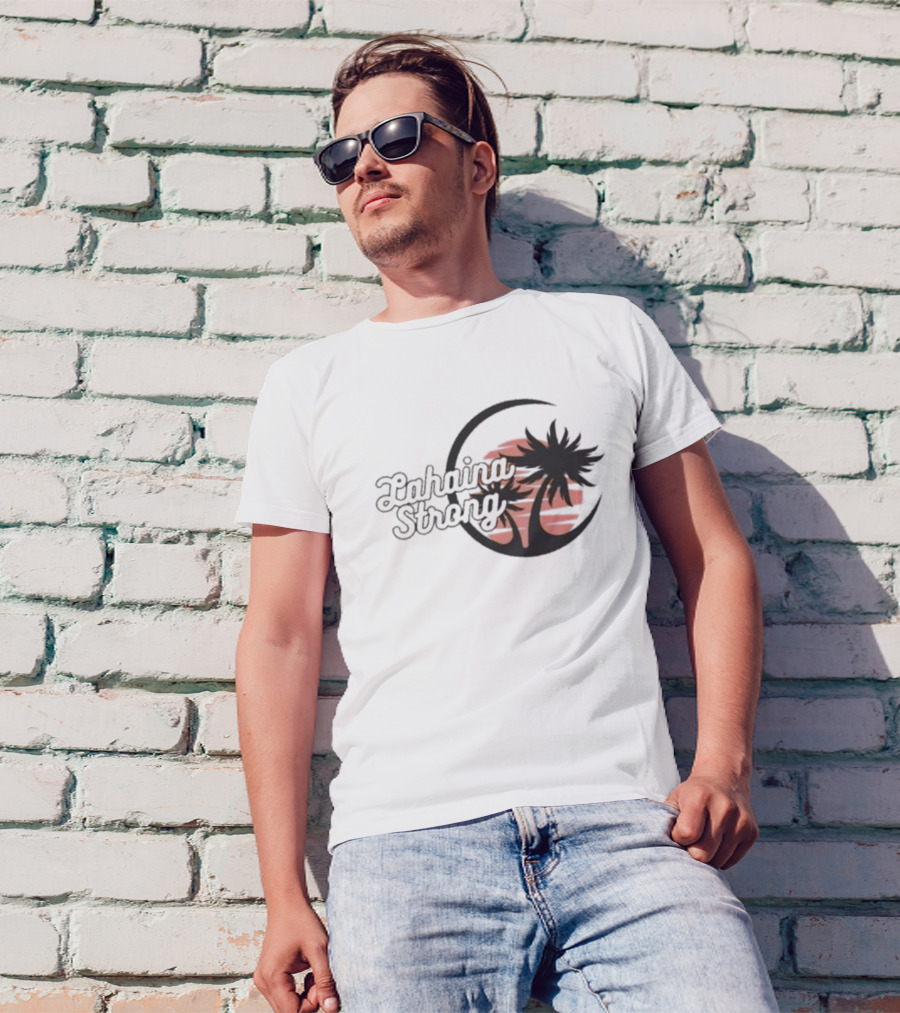 Lahaina Strong Support Maui Fire Relief Efforts Maui Strong Fundraiser Palm Tree Sunset T-Shirt