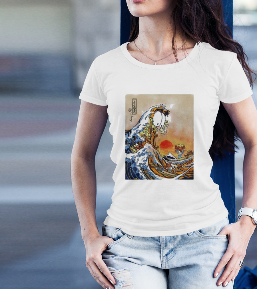 Garfield Great Wave Lasagna Hokusai T-Shirt