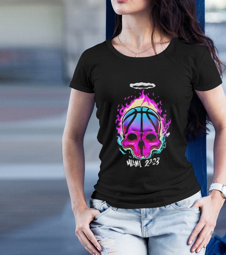 Kiwiclo Miami 22-23 Flaming Skull Basketball Halo T-Shirt