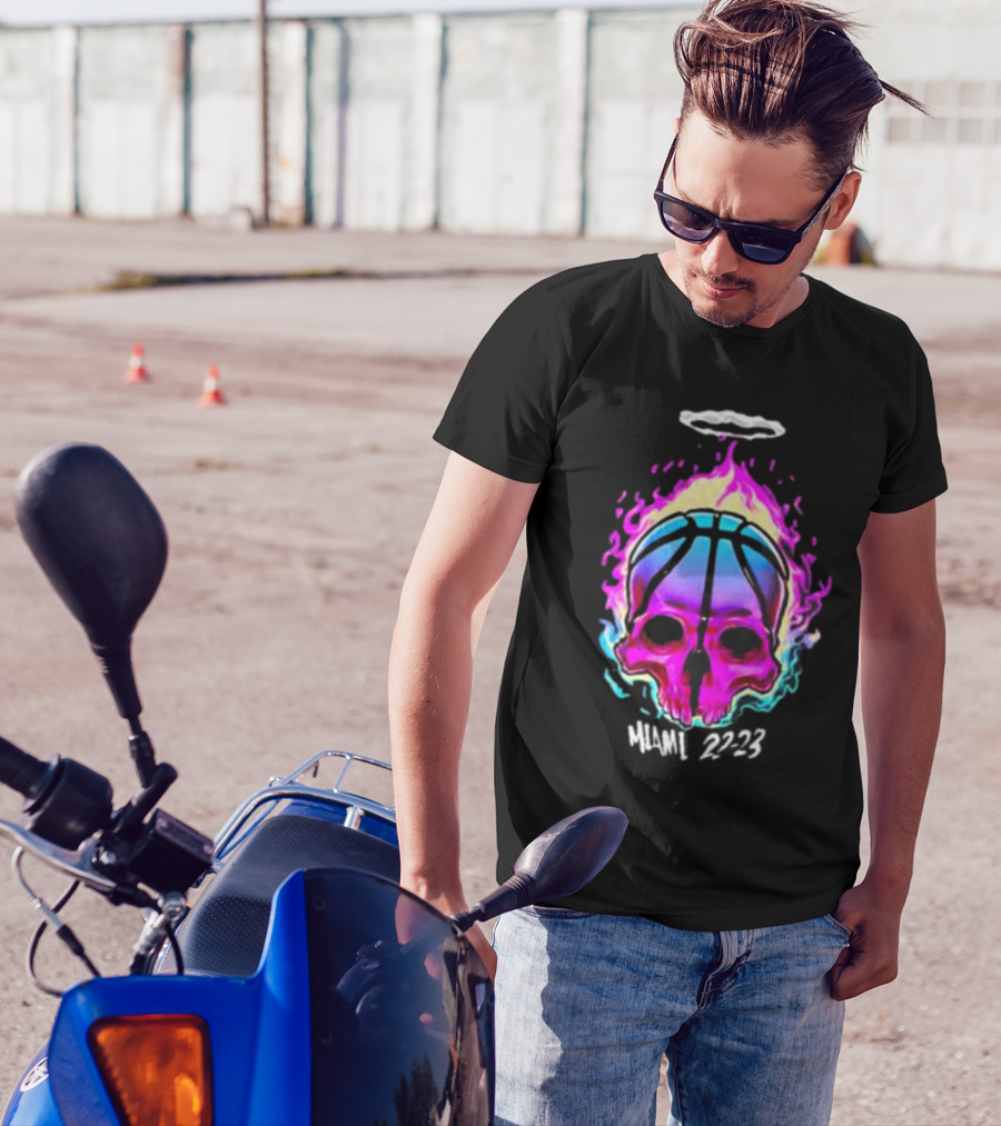 Kiwiclo Miami 22-23 Flaming Skull Basketball Halo T-Shirt