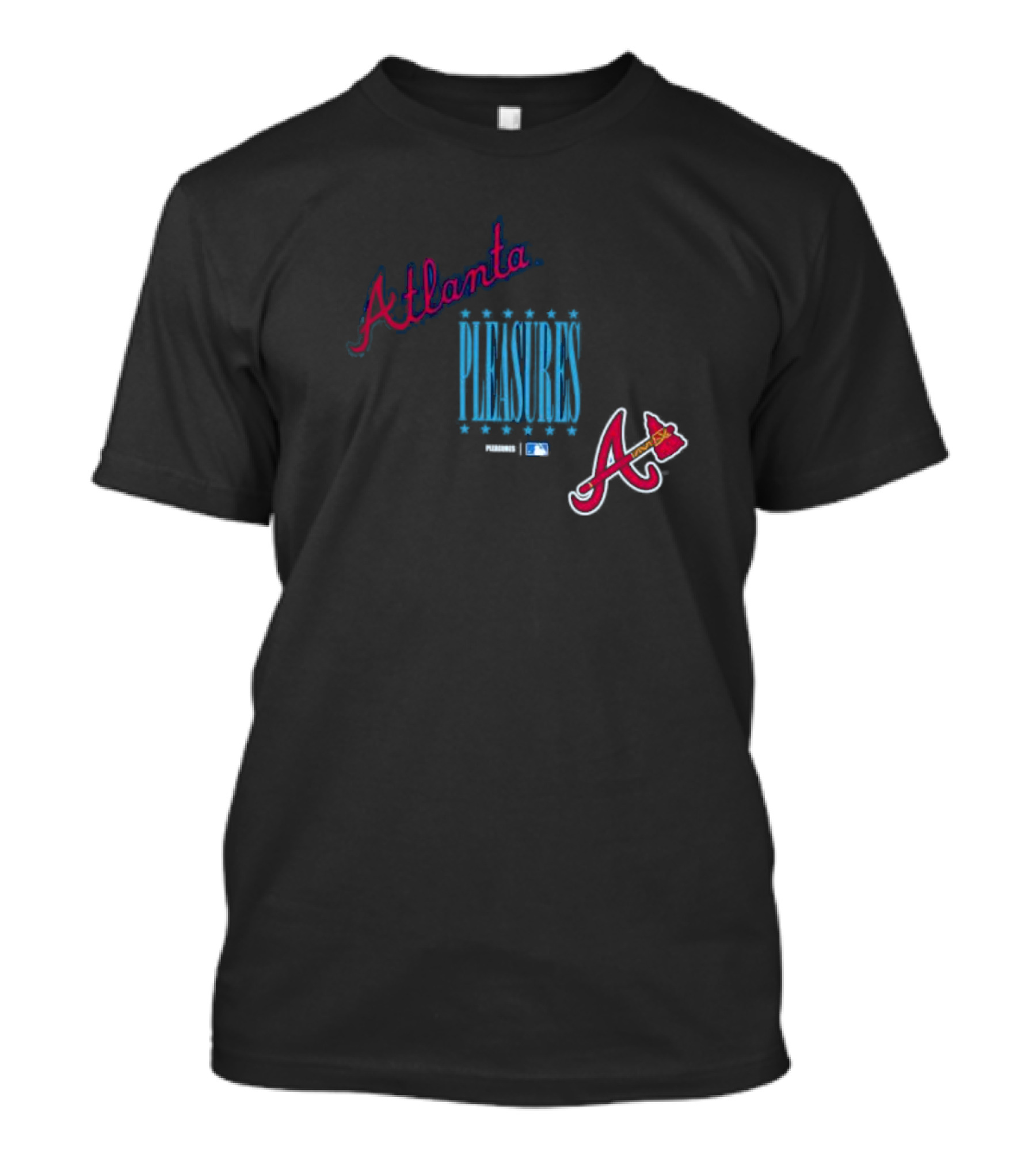 Atlanta Braves PLEASURES Collaboration MLB Logo Repurpose T-Shirt