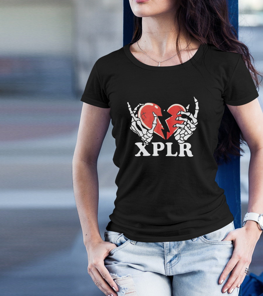 XPLR Skeleton Hands Holding Broken Heart T-Shirt