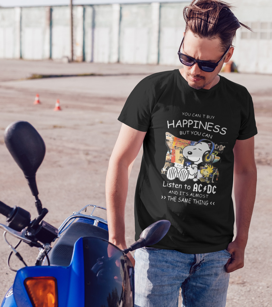 You Can't Buy Happiness But You Can Listen To AC DC It's Almost The Same Thing Snoopy Woodstock Wearing Headphones T-Shirt