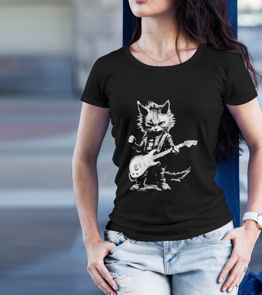 Guitar Cat Rock Kitty Playing Guitar Gifts For Her T-Shirt