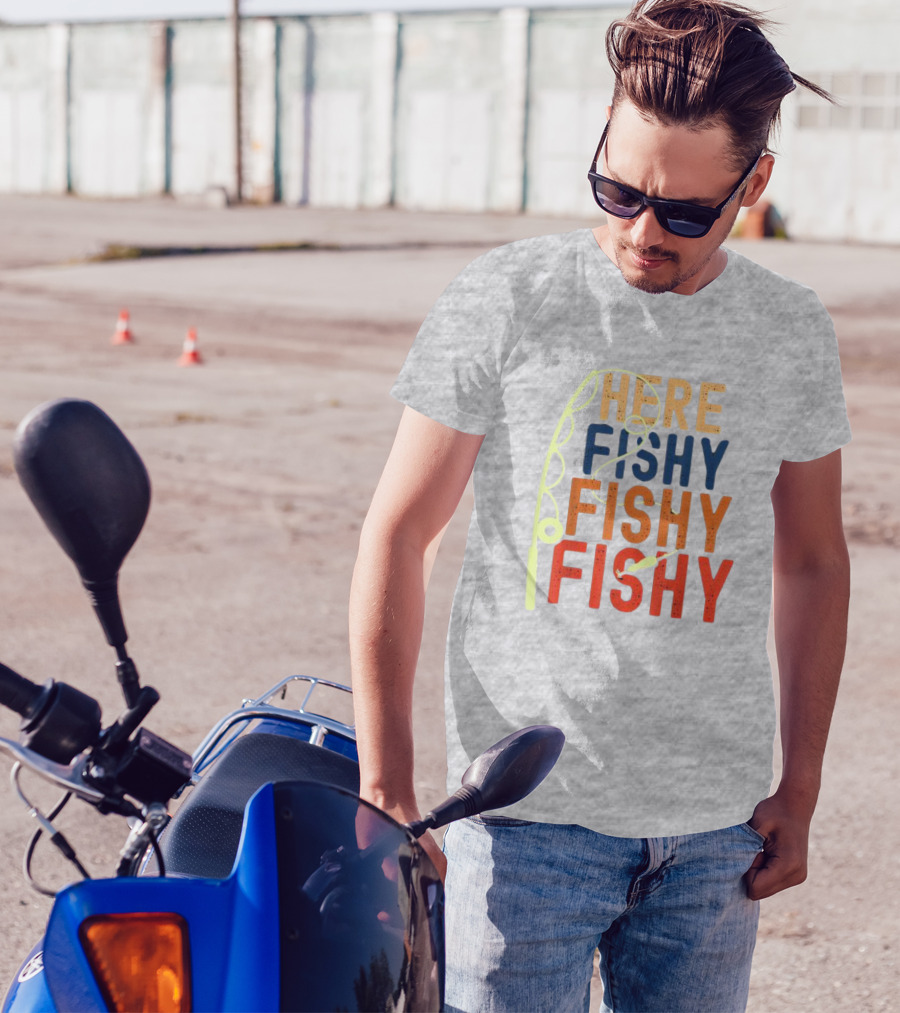 Here Fishy Fishy Fishy Fishing Rod T-Shirt