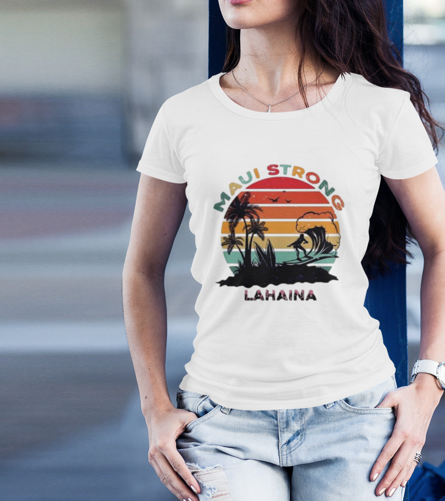 Maui Strong Lahaina Surfing Retro Palm Trees T-Shirt