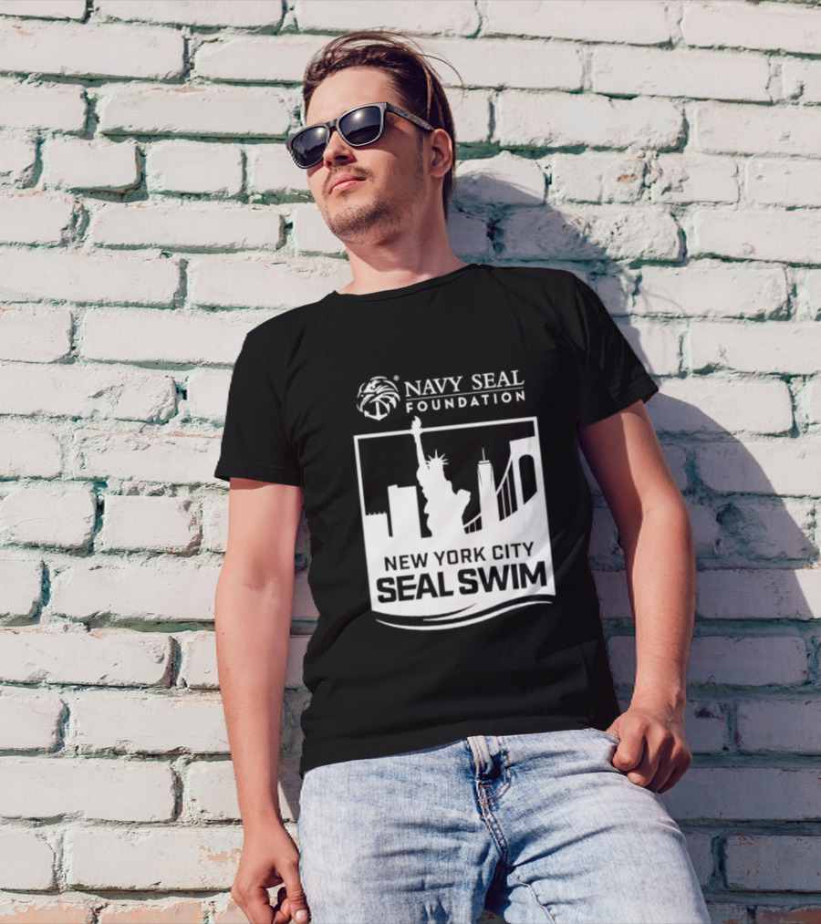 Navy Seal Foundation New York City Seal Swim Statue Liberty Skyline T-Shirt