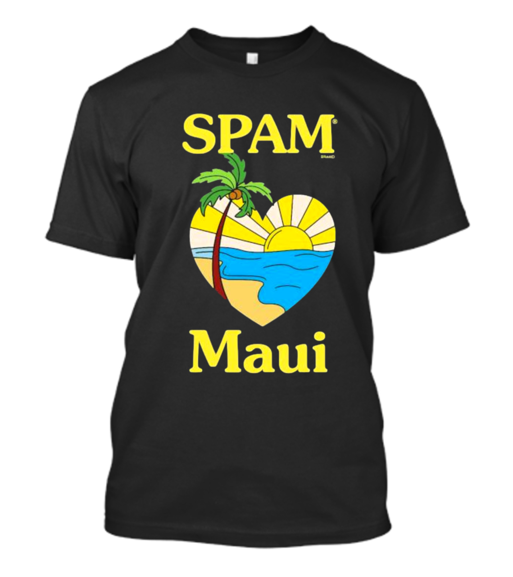 SPAM Brand Maui Heart Beach Sunset And Palm Tree T-Shirt