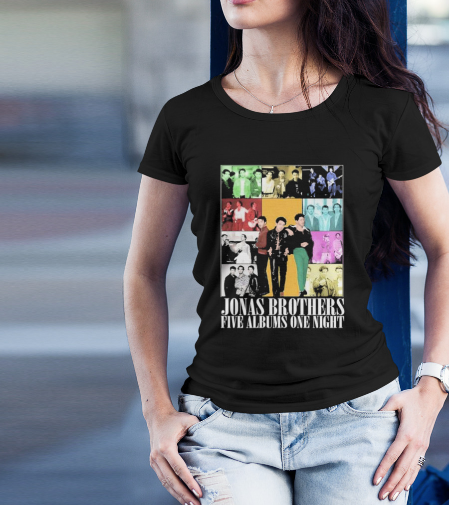Jonas Brothers Five Albums One Night Multicolor Photo Collage T-Shirt