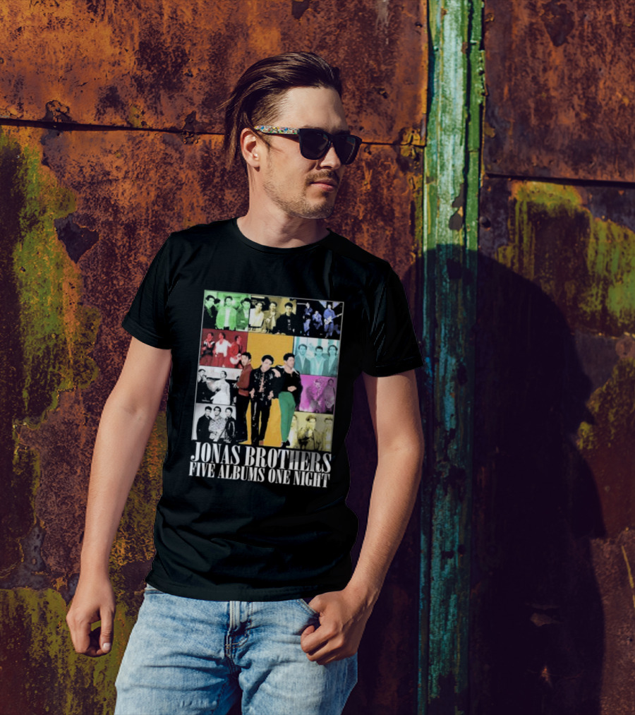 Jonas Brothers Five Albums One Night Multicolor Photo Collage T-Shirt