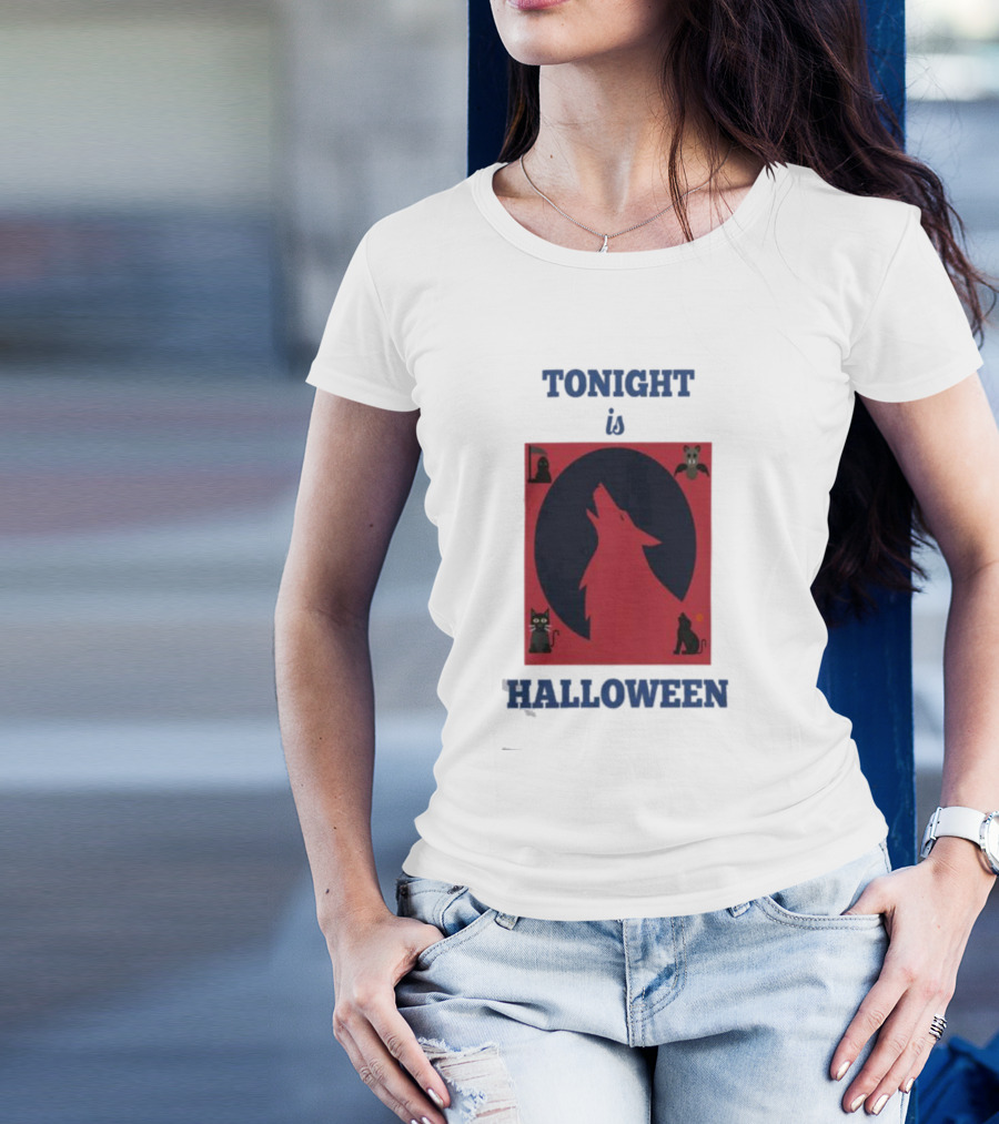 Tonight Is Halloween Dark Wolf Cats Bats Moon T-Shirt