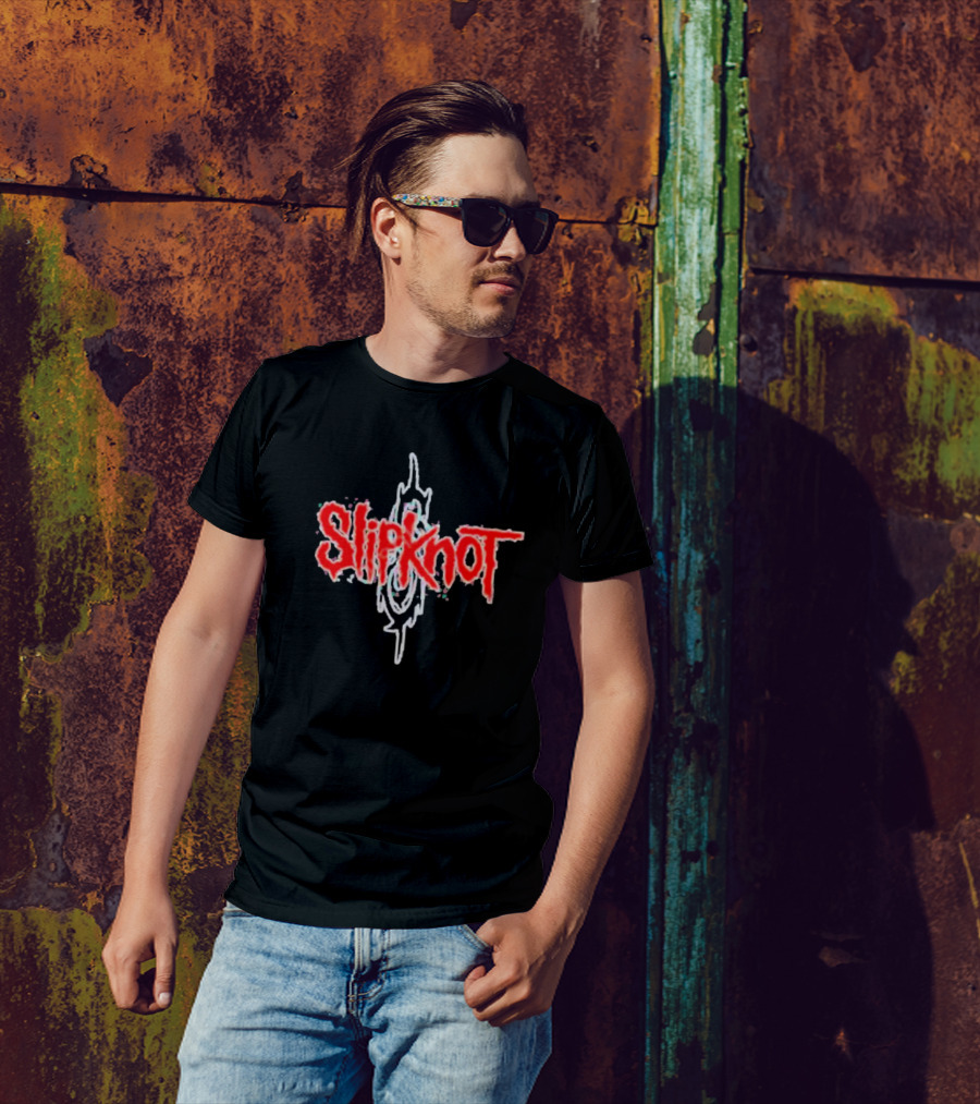 Slipknot Red Stylized Text With White Tribal T-Shirt
